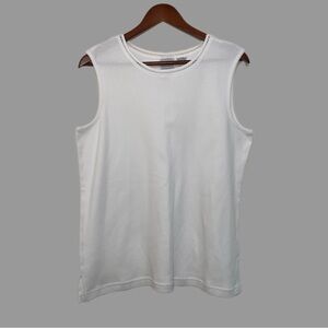 Vintage Bon Worth Women's White Cotton Sleeveless Detailed Neckline Tank Top